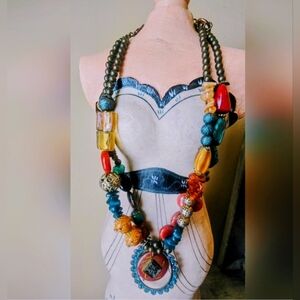 Pink and Green Beaded Earrings And Necklace Set